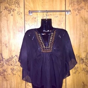 Bedazzled Black Sheer Blouse